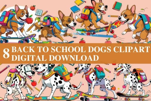 Back-to-School Cute Funny Dogs Clipart